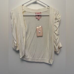 Pink Republic Ivory Cardigan with Ruched Sleeves